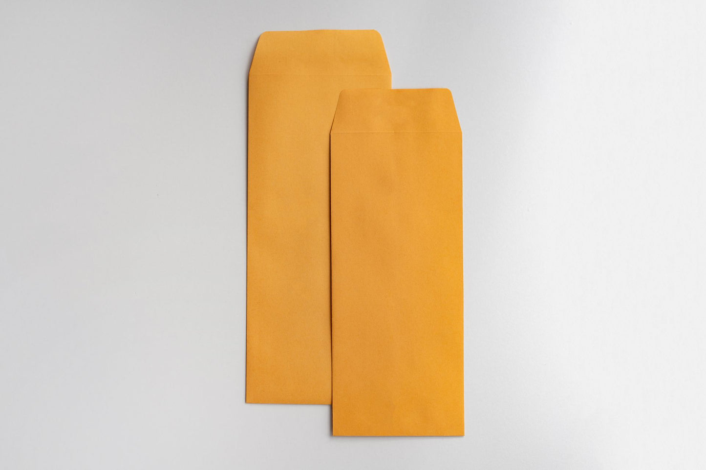 Two policy envelopes on a light gray background. The smaller #10 policy envelope is overlapping on top of the larger #11 policy envelope.